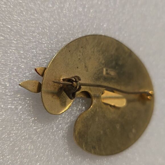 Damascene Pin Brooch Artist Palette Paint Brushes Vintage Enamel Spain - Picture 6 of 11